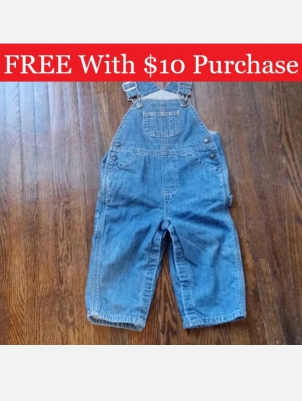 BABY GAP Unisex 18-24 Months Bib Overalls Denim EUC Teddy Bear Logo RED BANNER